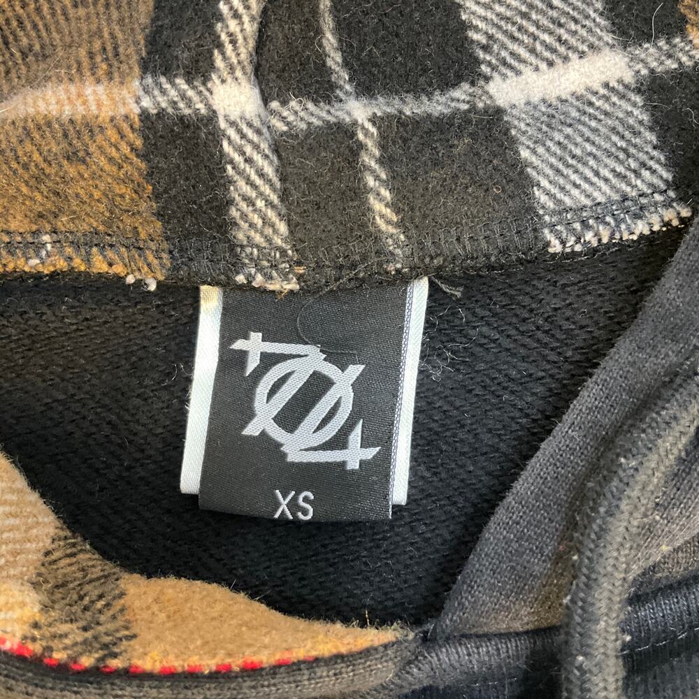 704 Shop Plaid Sleeve Hoodie XS Black Crown Embroidered Logo Style Pullover - Picture 5 of 9